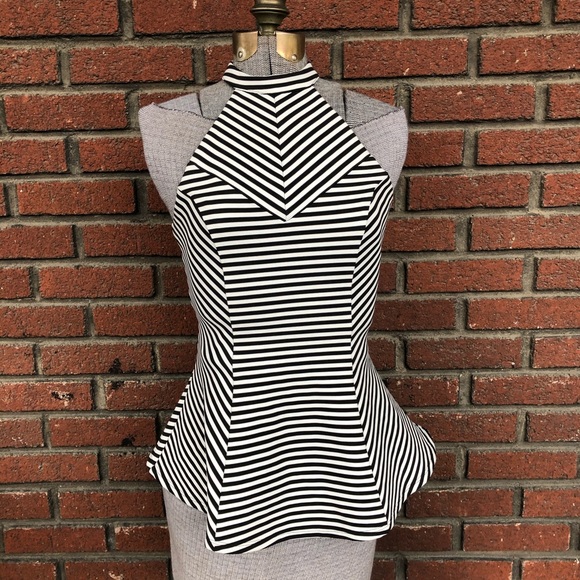 GUESS Optical Illusion Peplum Halter Top - Picture 1 of 5